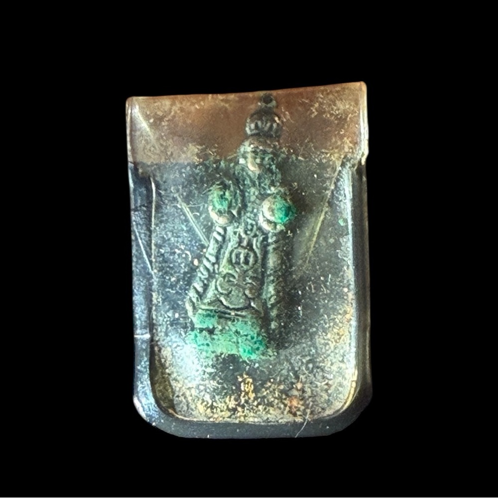Vintage Jesus of Prague Pocket Devotional Amulet in Olastic Pouch with Patina 1”